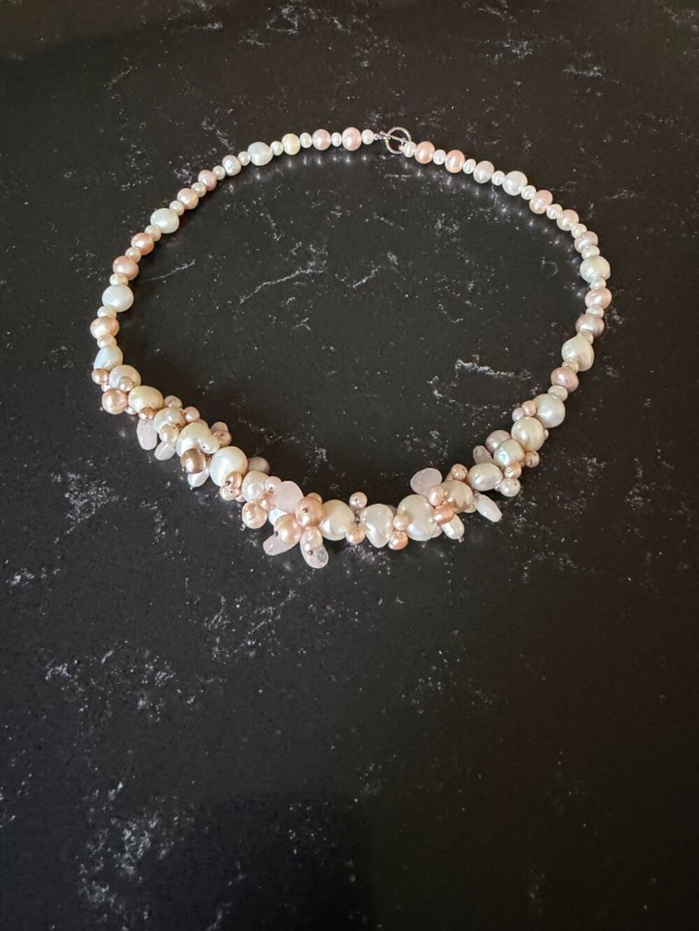 Freshwater Pearl & Rose Quartz Necklace with Sterling Silver Toggle Clasp - Picture 4 of 4